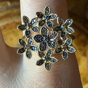 Natural Diamond Sterling Silver Cocktail Ring Size 9